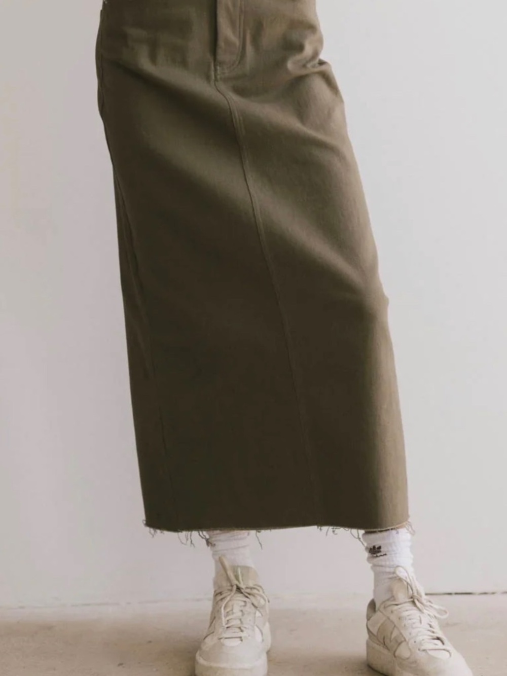 NWT Bohme Rylie Denim Maxi Skirt in Olive XS